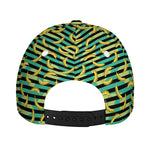 Teal Striped Banana Pattern Print Baseball Cap