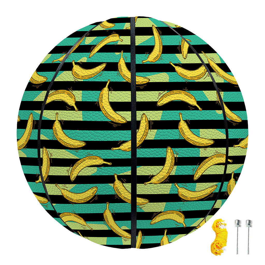 Teal Striped Banana Pattern Print Basketball
