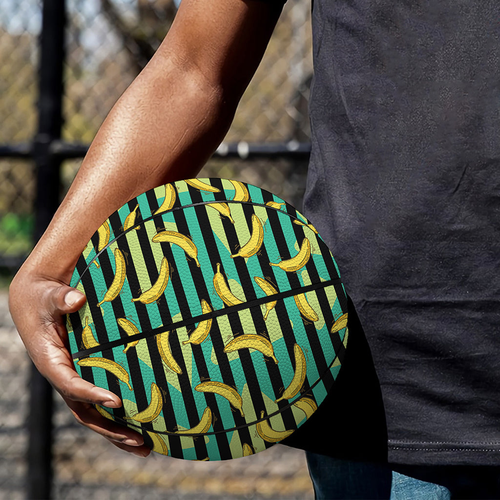 Teal Striped Banana Pattern Print Basketball