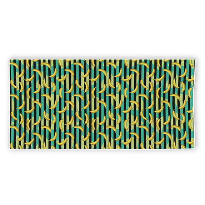 Teal Striped Banana Pattern Print Beach Towel