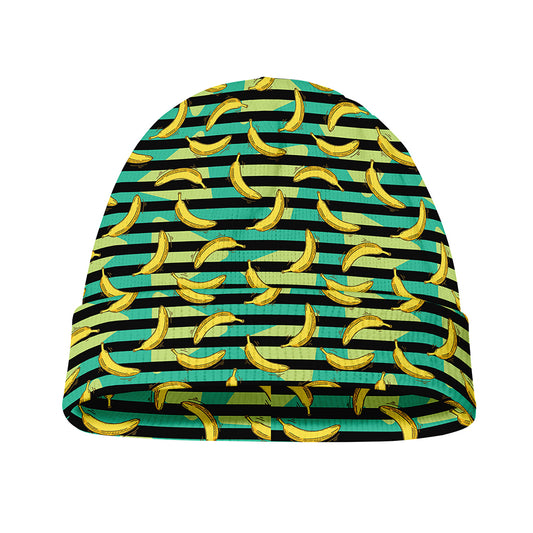 Teal Striped Banana Pattern Print Beanie