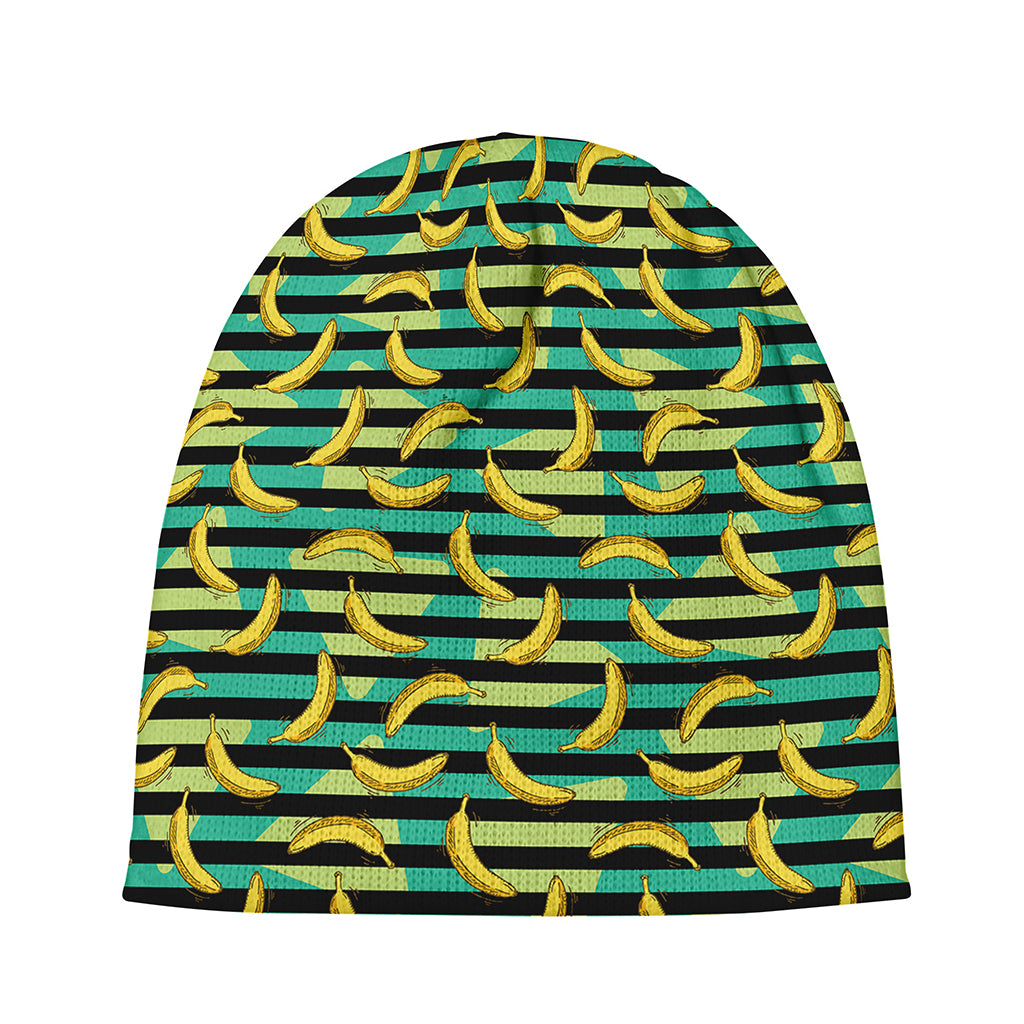 Teal Striped Banana Pattern Print Beanie
