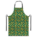 Teal Striped Banana Pattern Print Bib Apron With Pocket