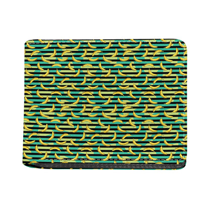 Teal Striped Banana Pattern Print Bifold Wallet