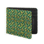 Teal Striped Banana Pattern Print Bifold Wallet