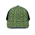 Teal Striped Banana Pattern Print Black Mesh Trucker Hat
