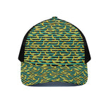 Teal Striped Banana Pattern Print Black Mesh Trucker Cap