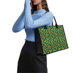 Teal Striped Banana Pattern Print Canvas Tote Bag
