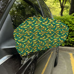 Teal Striped Banana Pattern Print Car Side Mirror Covers