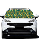Teal Striped Banana Pattern Print Car Windshield Snow Cover