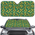 Teal Striped Banana Pattern Print Car Windshield Sun Shade