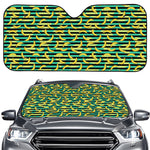 Teal Striped Banana Pattern Print Car Windshield Sun Shade