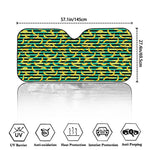 Teal Striped Banana Pattern Print Car Windshield Sun Shade