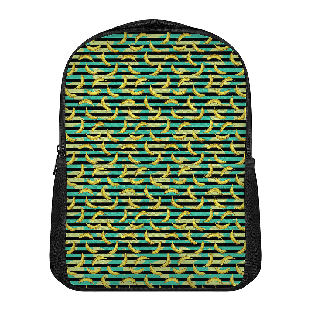 Teal Striped Banana Pattern Print Casual Backpack