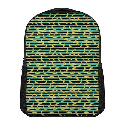 Teal Striped Banana Pattern Print Casual Backpack
