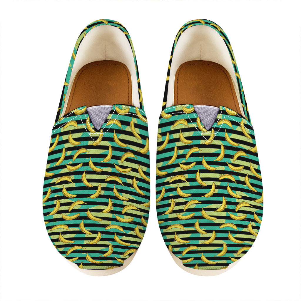 Teal Striped Banana Pattern Print Casual Shoes