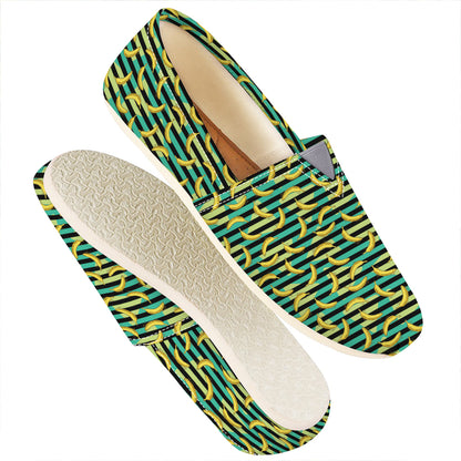 Teal Striped Banana Pattern Print Casual Shoes