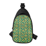 Teal Striped Banana Pattern Print Chest Bag