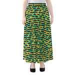 Teal Striped Banana Pattern Print Chiffon Maxi Skirt
