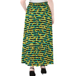 Teal Striped Banana Pattern Print Chiffon Maxi Skirt