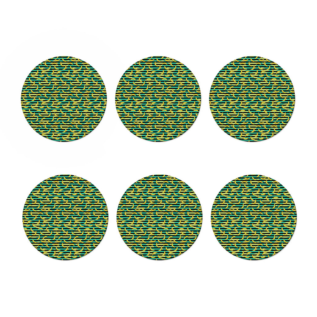 Teal Striped Banana Pattern Print Coaster Set