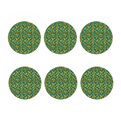 Teal Striped Banana Pattern Print Coaster Set