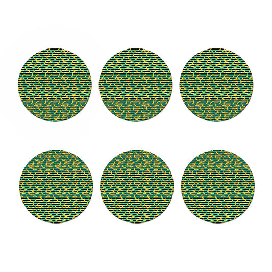 Teal Striped Banana Pattern Print Coaster Set