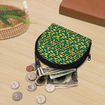 Teal Striped Banana Pattern Print Coin Purse