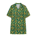 Teal Striped Banana Pattern Print Cotton Hawaiian Shirt