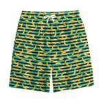 Teal Striped Banana Pattern Print Cotton Shorts