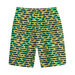 Teal Striped Banana Pattern Print Cotton Shorts
