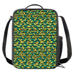 Teal Striped Banana Pattern Print Crossbody Lunch Bag