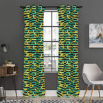 Teal Striped Banana Pattern Print Curtain