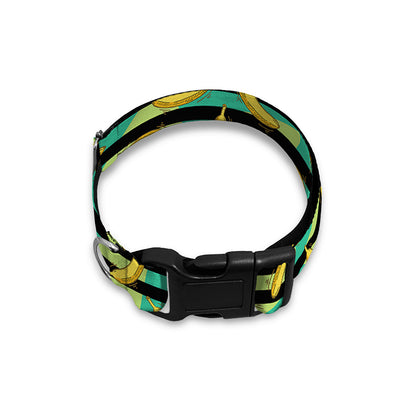 Teal Striped Banana Pattern Print Dog Collar