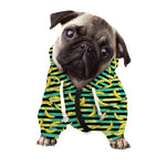 Teal Striped Banana Pattern Print Dog Zip Up Hoodie