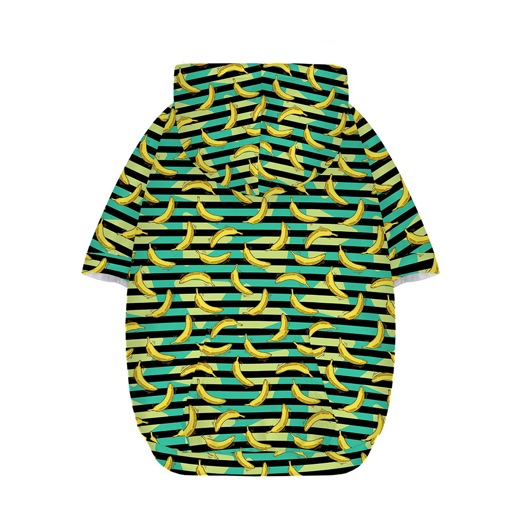 Teal Striped Banana Pattern Print Dog Zip Up Hoodie
