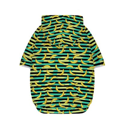 Teal Striped Banana Pattern Print Dog Zip Up Hoodie