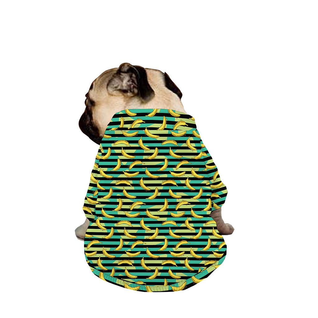 Teal Striped Banana Pattern Print Dog Zip Up Jacket