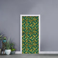 Teal Striped Banana Pattern Print Door Sticker