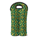 Teal Striped Banana Pattern Print Double Neoprene Wine Tote