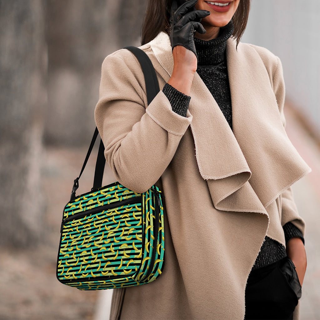 Teal Striped Banana Pattern Print Double Strap Bible Bag