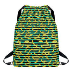 Teal Striped Banana Pattern Print Drawstring Backpack
