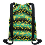 Teal Striped Banana Pattern Print Drawstring Backpack