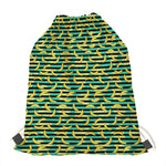 Teal Striped Banana Pattern Print Drawstring Bag