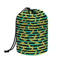 Teal Striped Banana Pattern Print Drawstring Makeup Bag
