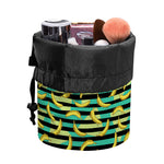 Teal Striped Banana Pattern Print Drawstring Makeup Bag