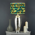 Teal Striped Banana Pattern Print Drum Lamp Shade