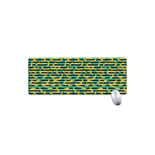 Teal Striped Banana Pattern Print Extended Mouse Pad
