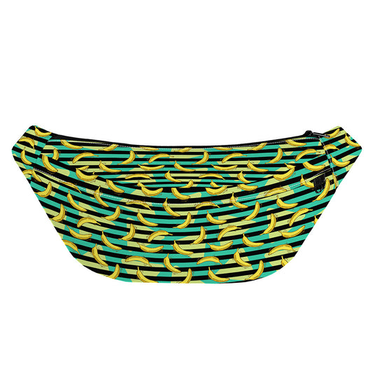 Teal Striped Banana Pattern Print Fanny Pack