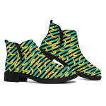 Teal Striped Banana Pattern Print Flat Ankle Boots